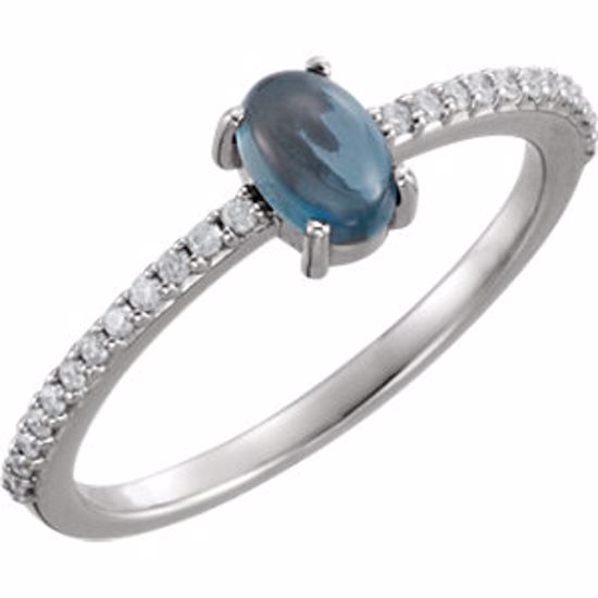 71696:6127:P Platinum 6x4mm Oval Cabochon London Blue Topaz & 1/8 CTW Diamond Ring