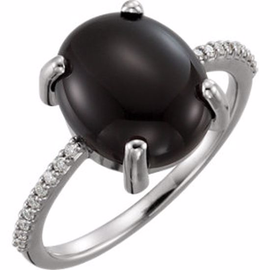 71696:6143:P Platinum 12x10mm Oval Cabochon Onyx & .08 CTW Diamond Ring