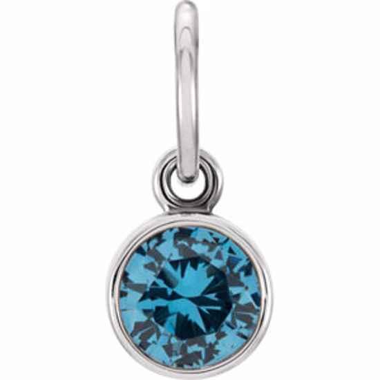 86179:133:P 14kt White Imitation Blue Zircon Birthstone Charm