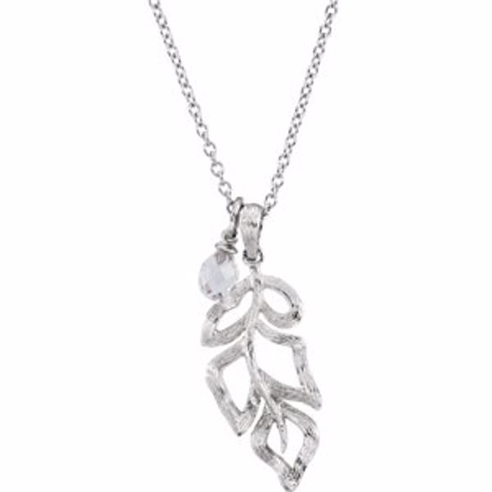 651686:100:P Sterling Silver Checkerboard Clear Quartz Leaf 32" Necklace 