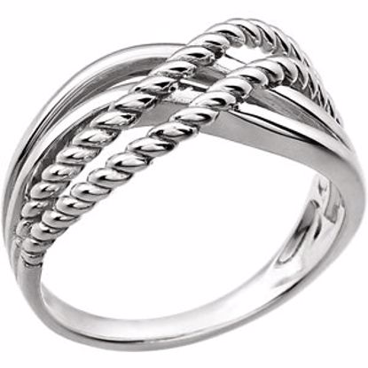 86152:1000:P 14kt White Crossover Rope Design Ring