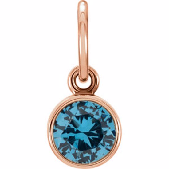 86179:135:P 14kt Rose Imitation Blue Zircon Birthstone Charm