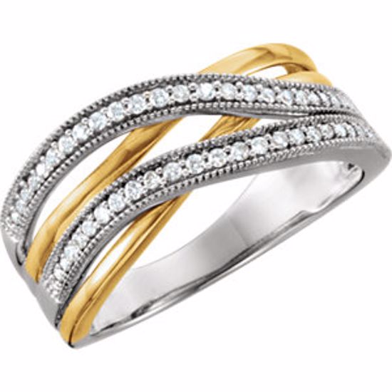 651690:100:P 14kt White & Yellow 1/4 CTW Diamond Criss Cross Ring