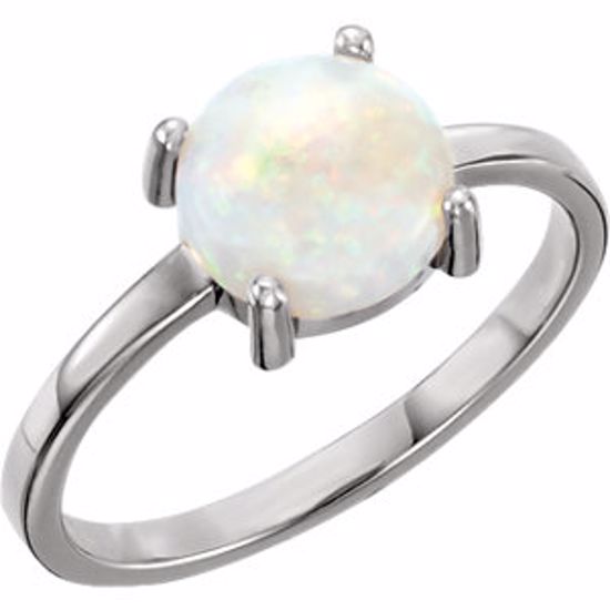 71686:624:P 14kt White 6mm Round Opal Cabochon Ring