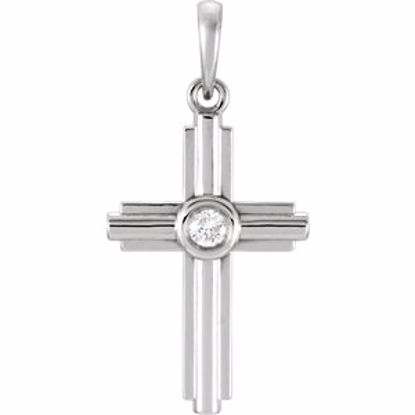 R42331:6001:P 14kt White .06 CTW Diamond Cross Pendant