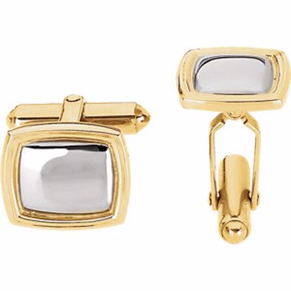 81292:6001:P 14kt Yellow & White Pair of 14x16mm Square Cuff Links