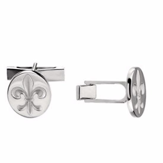 84126:6004:P Sterling Silver Fleur De Lis Cuff Links