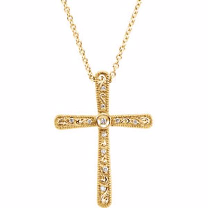 651694:100:P 14kt Yellow .05 CTW Diamond Cross 18" Necklace