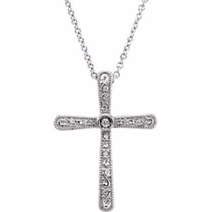 651694:101:P 14kt White .05 CTW Diamond Cross 18" Necklace