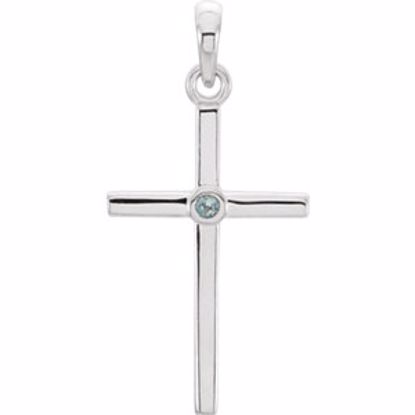 R42325:6009:P 14kt White Aquamarine Cross 22.75x11.3mm Pendant  