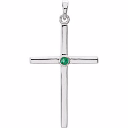 R42325:6015:P 14kt White Emerald Cross 30.55x16.55mm Pendant  