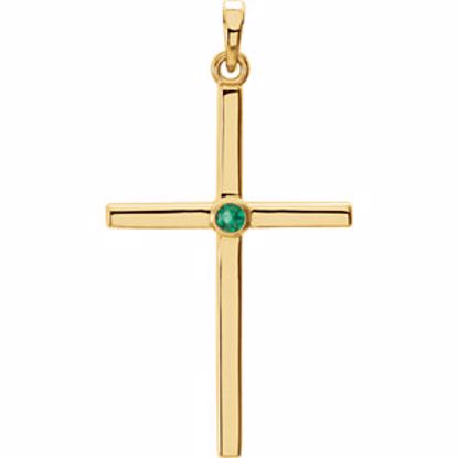 R42325:6016:P 14kt Yellow Emerald Cross 30.55x16.55mm Pendant  