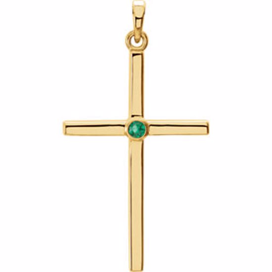 R42325:6016:P 14kt Yellow Emerald Cross 30.55x16.55mm Pendant  