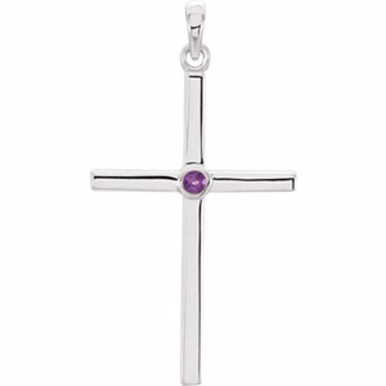 R42325:6027:P 14kt White Amethyst Cross 30.55x16.55mm Pendant  