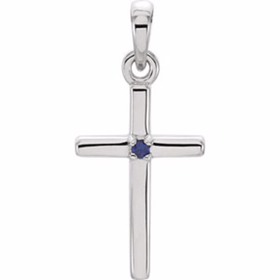 R42326:6008:P Platinum Blue Sapphire Cross Pendant