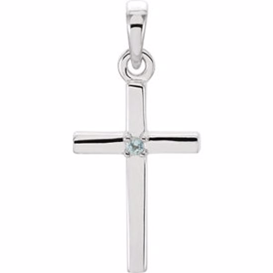 R42326:6009:P 14kt White Aquamarine Cross Pendant