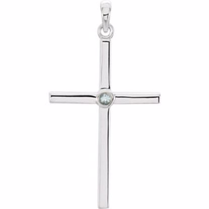 R42325:6024:P 14kt White Aquamarine Cross 30.55x16.55mm Pendant  