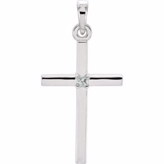 R42326:6018:P 14kt White Aquamarine Cross 22.65x11.4mm Pendant