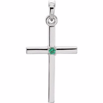 R42326:6024:P 14kt White Emerald Cross 22.65x11.4mm Pendant