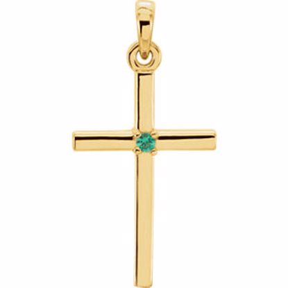 R42326:6025:P 14kt Yellow Emerald Cross 22.65x11.4mm Pendant