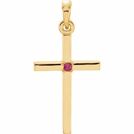 R42326:6031:P 14kt Yellow Ruby Cross 22.65x11.4mm Pendant