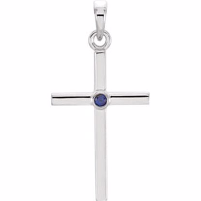 R42326:6036:P 14kt White Blue Sapphire Cross 22.65x11.4mm Pendant