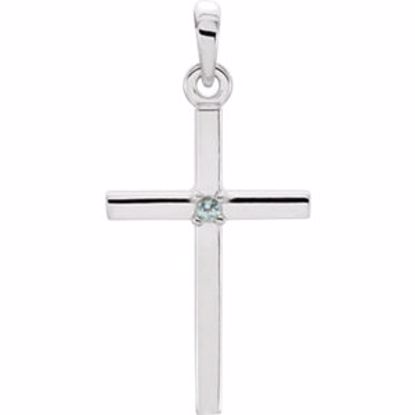 R42326:6045:P 14kt White Blue Zircon Cross 22.65x11.4mm Pendant