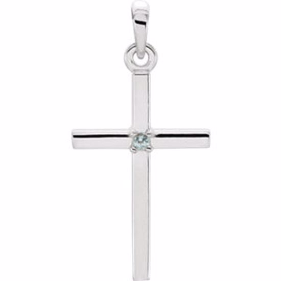 R42326:6045:P 14kt White Blue Zircon Cross 22.65x11.4mm Pendant