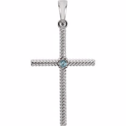 R42329:6012:P 14kt White Swiss Blue Topaz 31.95x16.3mm Rope Design Cross Pendant 