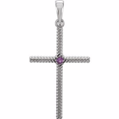 R42329:6015:P 14kt White Amethyst 31.95x16.3mm Rope Design Cross Pendant 