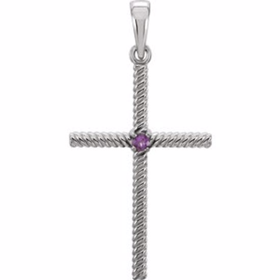 R42329:6015:P 14kt White Amethyst 31.95x16.3mm Rope Design Cross Pendant 