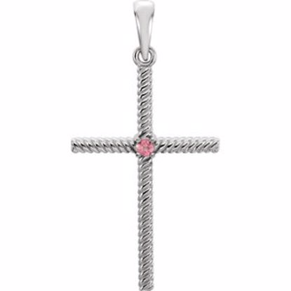 R42329:6018:P 14kt White Pink Tourmaline 31.95x16.3mm Rope Design Cross Pendant 