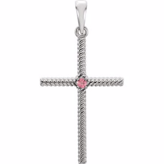 R42329:6020:P Platinum Pink Tourmaline 31.95x16.3mm Rope Design Cross Pendant 