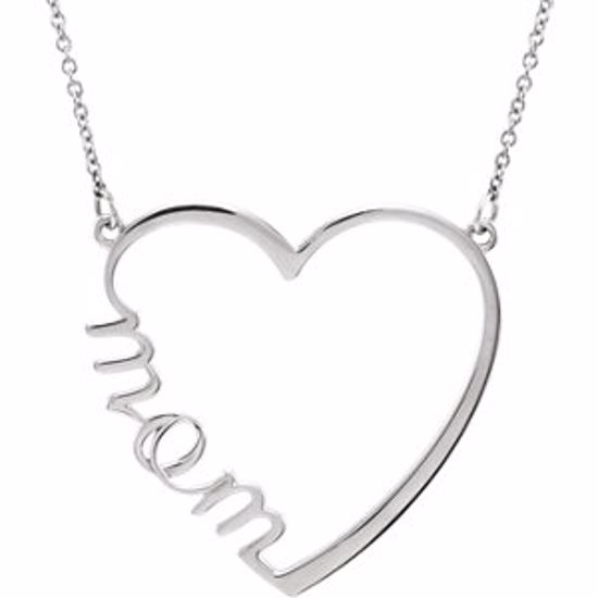 86206:6002:P 14kt White "Mom" Heart 17" Necklace