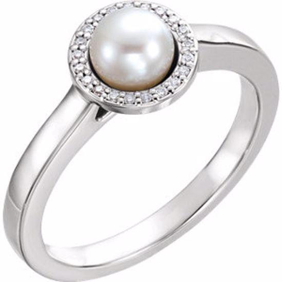 6471:6001:P 14kt White Freshwater Cultured Pearl & .05 CTW Diamond Halo-Styled Ring