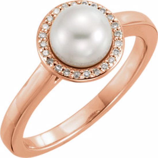 6471:6005:P 14kt Rose Freshwater Cultured Pearl & .06 CTW Diamond Halo-Styled Ring