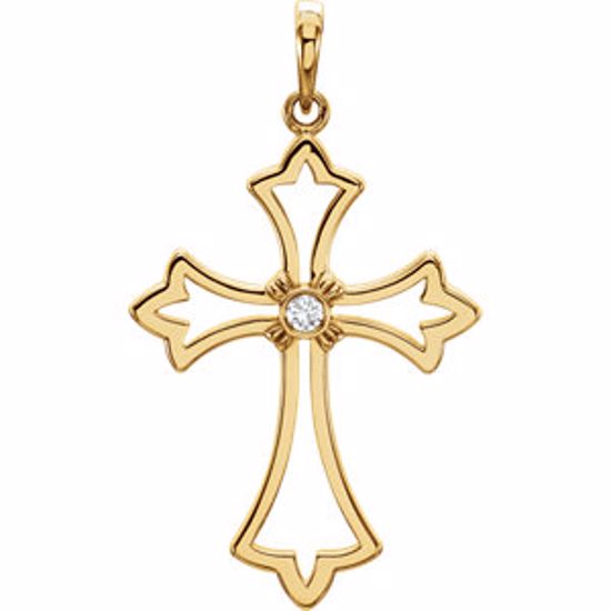 R42332:6001:P 14kt Yellow .03CTW Diamond Cross Pendant