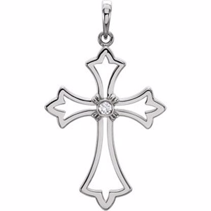 R42332:6002:P 14kt White .03CTW Diamond Cross Pendant