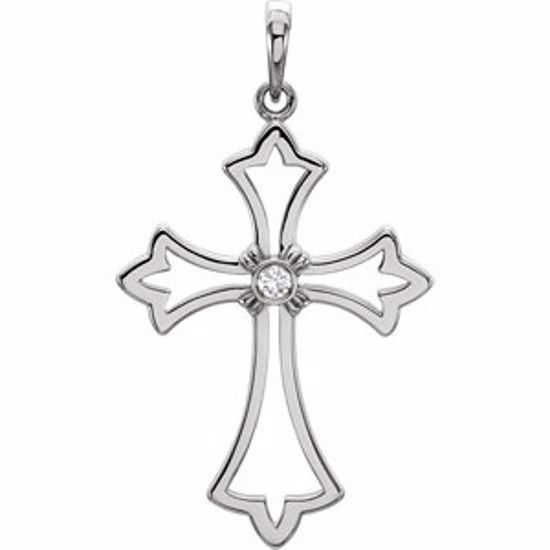 R42332:6002:P 14kt White .03CTW Diamond Cross Pendant