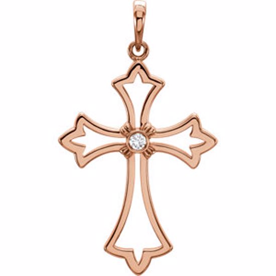 R42332:6003:P 14kt Rose .03CTW Diamond Cross Pendant