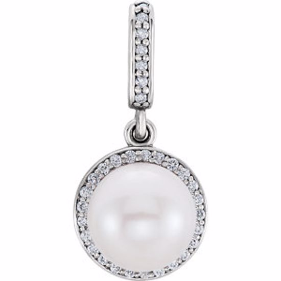 85901:6007:P 14kt White Freshwater Cultured Pearl & 1/8 CTW Diamond Pendant 