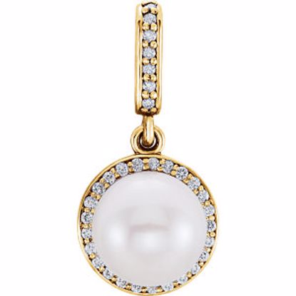 85901:6006:P 14kt Yellow Freshwater Cultured Pearl & 1/8 CTW Diamond Pendant 