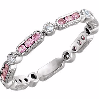 651718:100:P 14kt White Pink Sapphire & 1/10CTW Diamond Eternity Band Size 6