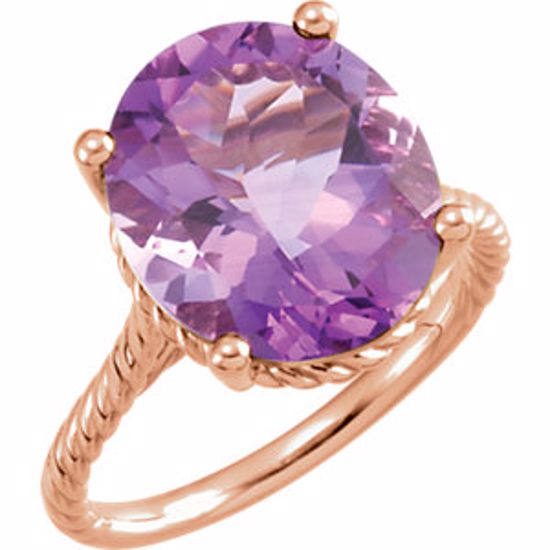 71728:603:P 14kt Rose 14x12mm Amethyst Rope Ring 