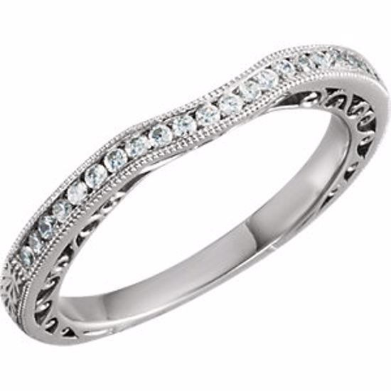 651724:101:P 14kt White 1/8 CTW Diamond Design Engraved Band