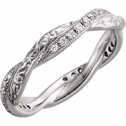 651727:100:P 14kt White 1/5CTW Diamond Engraved Eternity Band Size 6