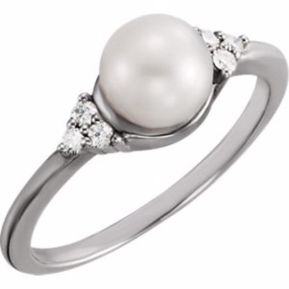 67462:108:P 14kt White 6.5-7mm Freshwater Cultured Pearl & .09 CTW Diamond Ring