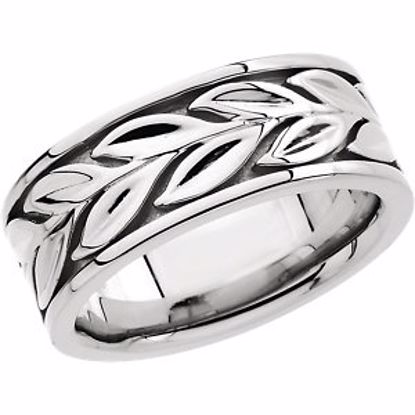 50397:100:P Sterling Silver 8mm Leaf Design Band Size 5