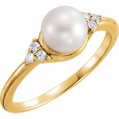 67462:107:P 14kt Yellow 6.5-7mm Freshwater Cultured Pearl & .09 CTW Diamond Ring