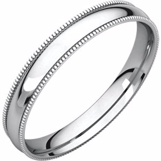 MGRL10:1726:P 10kt White 3mm Light Comfort Fit Milgrain Band 